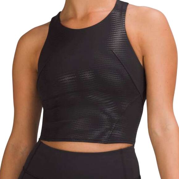 Lululemon Invigorate Training Tank Women’s 6 Black Foil B/C Cup Cropped NEW - Picture 1 of 5